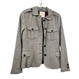 Relativity Womens Coat Blazer Button Gray/Cream Herringbone Small Wool Blend